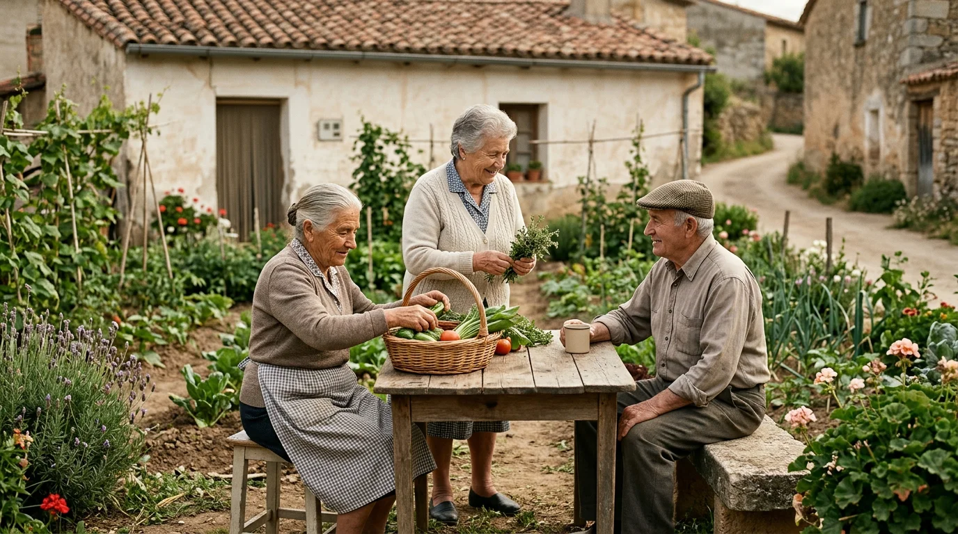 1.Vivir frente a esperar Personas mayores participando en actividades cotidianas al aire libre como ejemplo de vida activa y comunidad