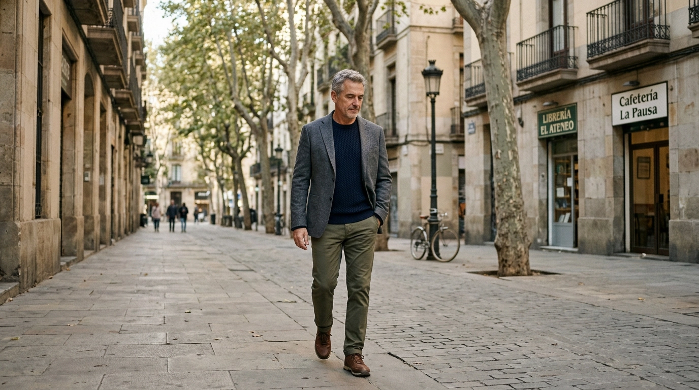 2 salir de la rueda Hombre caminando con calma por una calle tranquila para tomar perspectiva fuera de la rutina