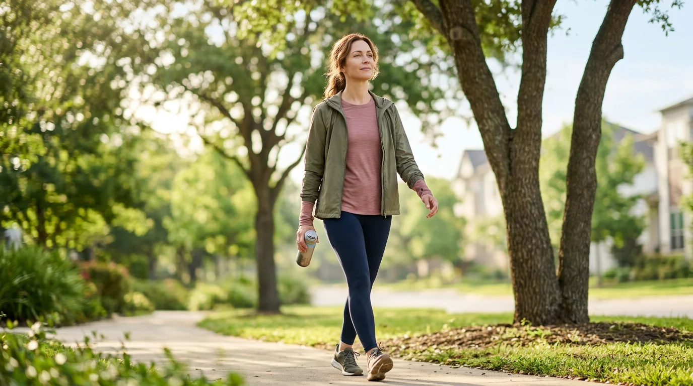 Cuidar la base no es una obsesión Persona adulta en una escena natural y luminosa, caminando con calma y transmitiendo sensación de claridad, movimiento y recuperación.