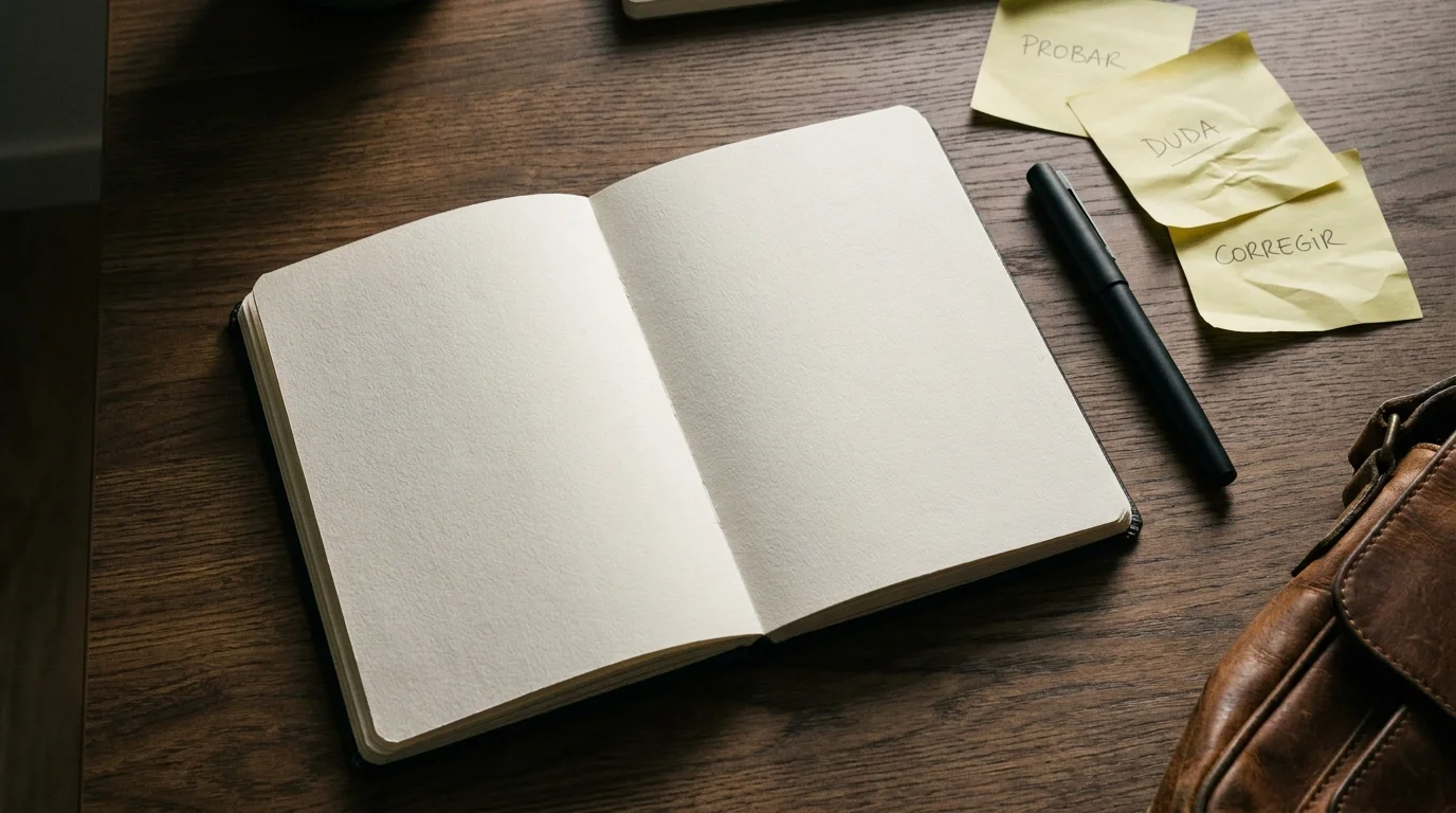 El cuaderno abierto con notas Cuaderno abierto con notas seleccionadas, representando el criterio como filtro frente al exceso de información.