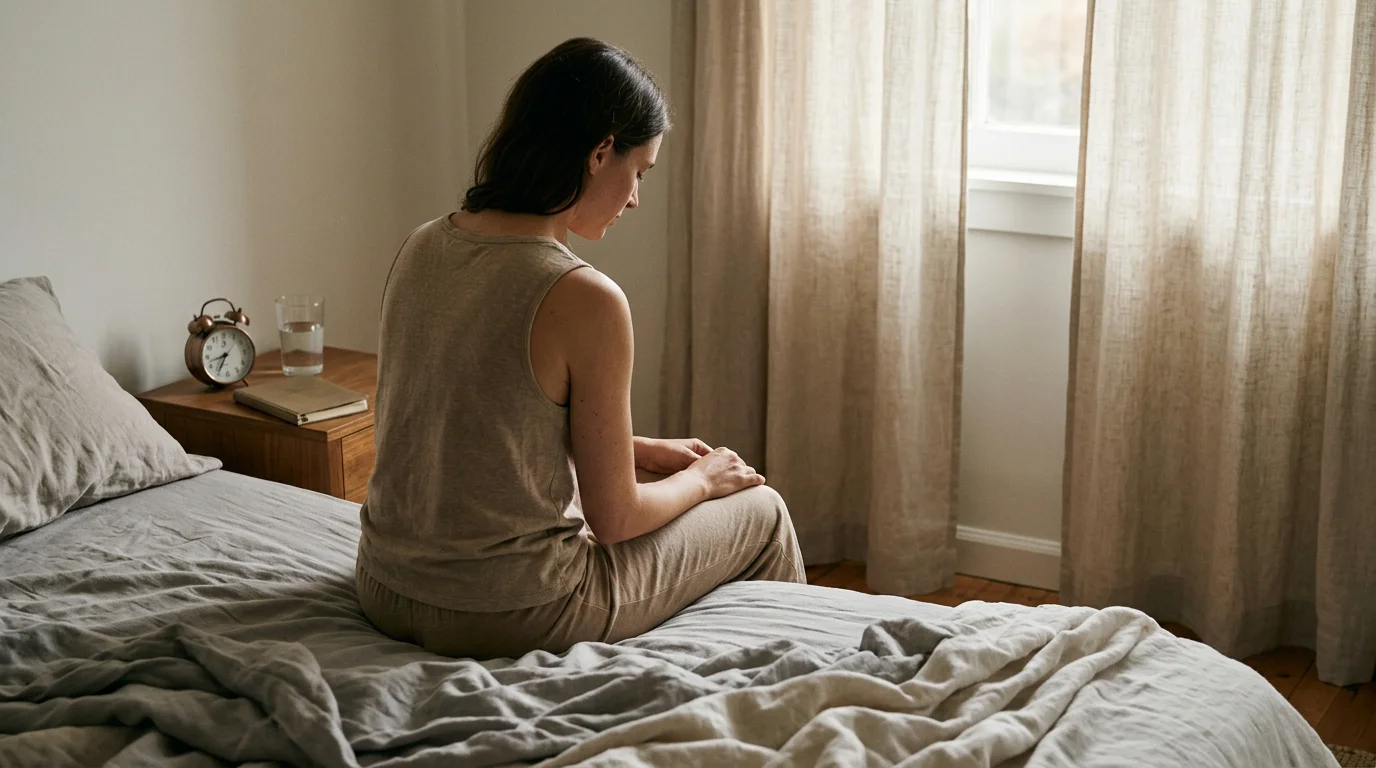 dormir-no-siempre-significa-recuperar-fernando-picos Persona sentada en el borde de la cama al amanecer, reflejando la sensación de haber dormido sin haber recuperado del todo.