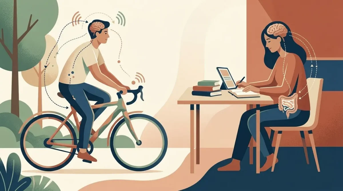 Una misma persona pedalea durante una parte del día y trabaja sentada durante otras horas.