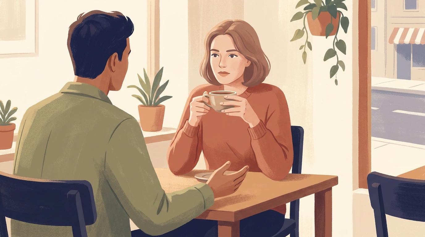 Persona en una conversación cuya postura, expresión y atención ofrecen distintas pistas sobre su experiencia emocional.